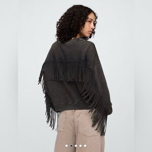 GAP Fringe Detail Black Sweatshirt